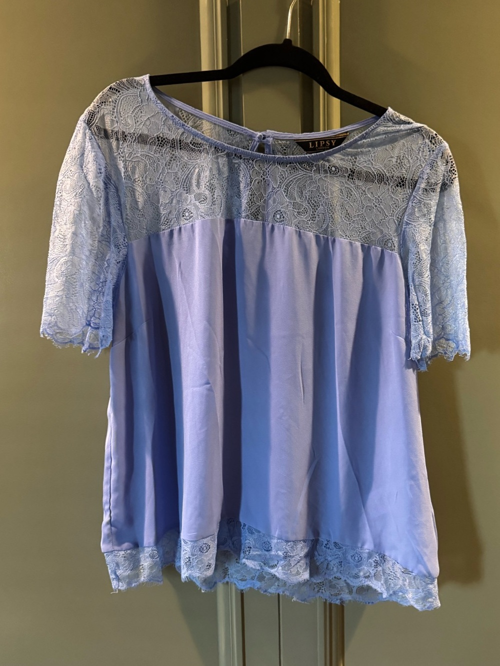 Lipsy Light Blue Lace Panel Short Sleeve Blouse